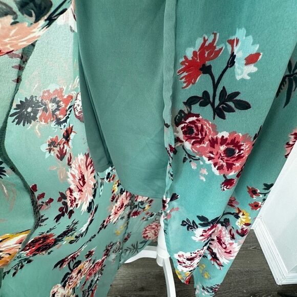 Derek Heart Floral High Low Dress Green Elastic Smocked Top SZ M - Picture 9 of 16